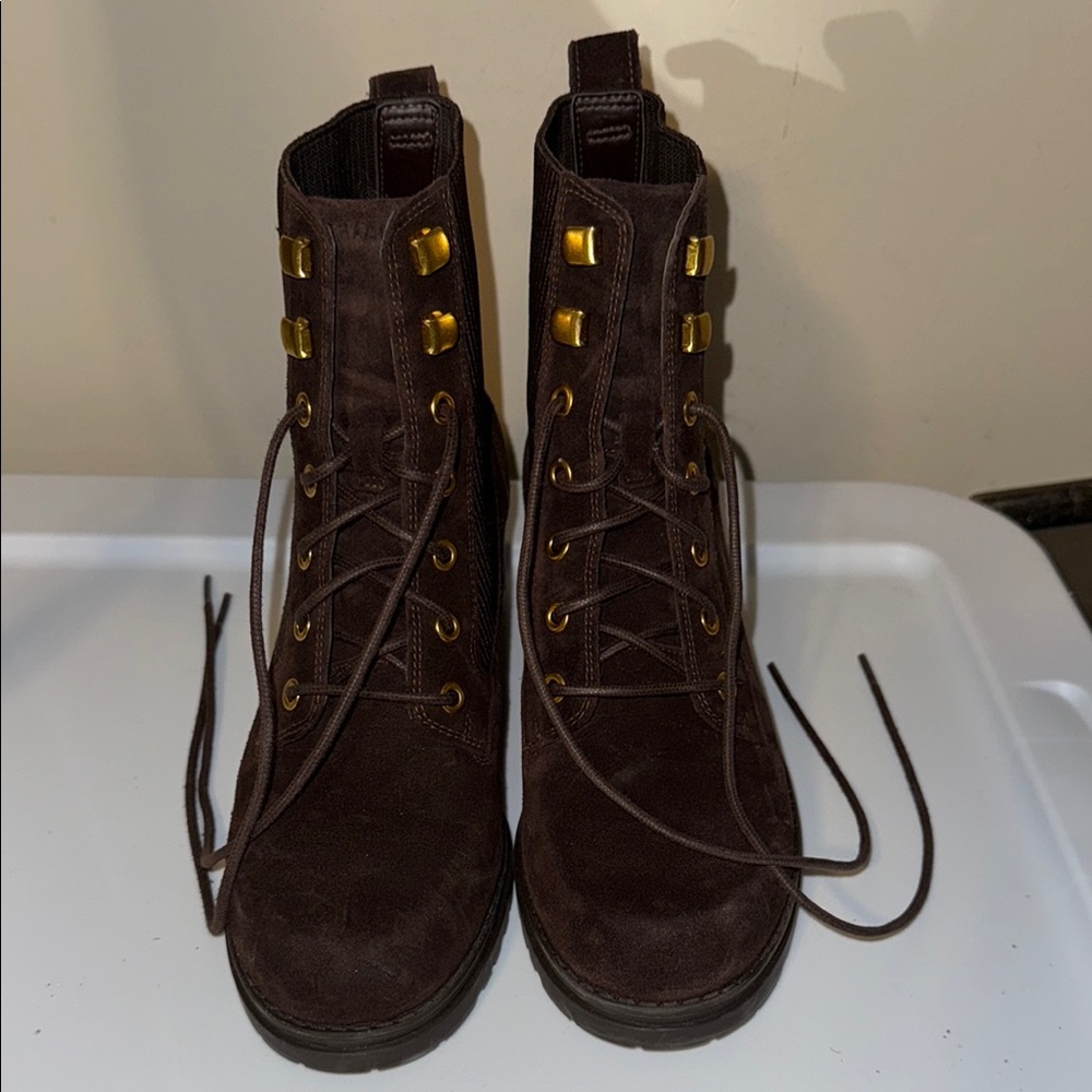 Cole Haan Brown Ankle Boots with Gold Accents